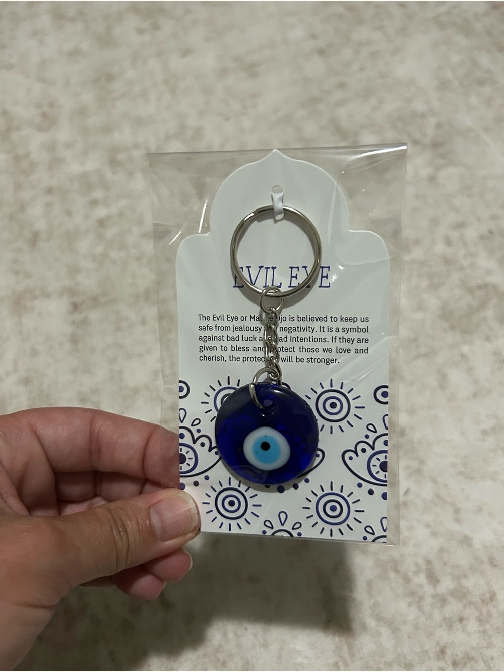 Evil Eye Glass Keychain - Blue White